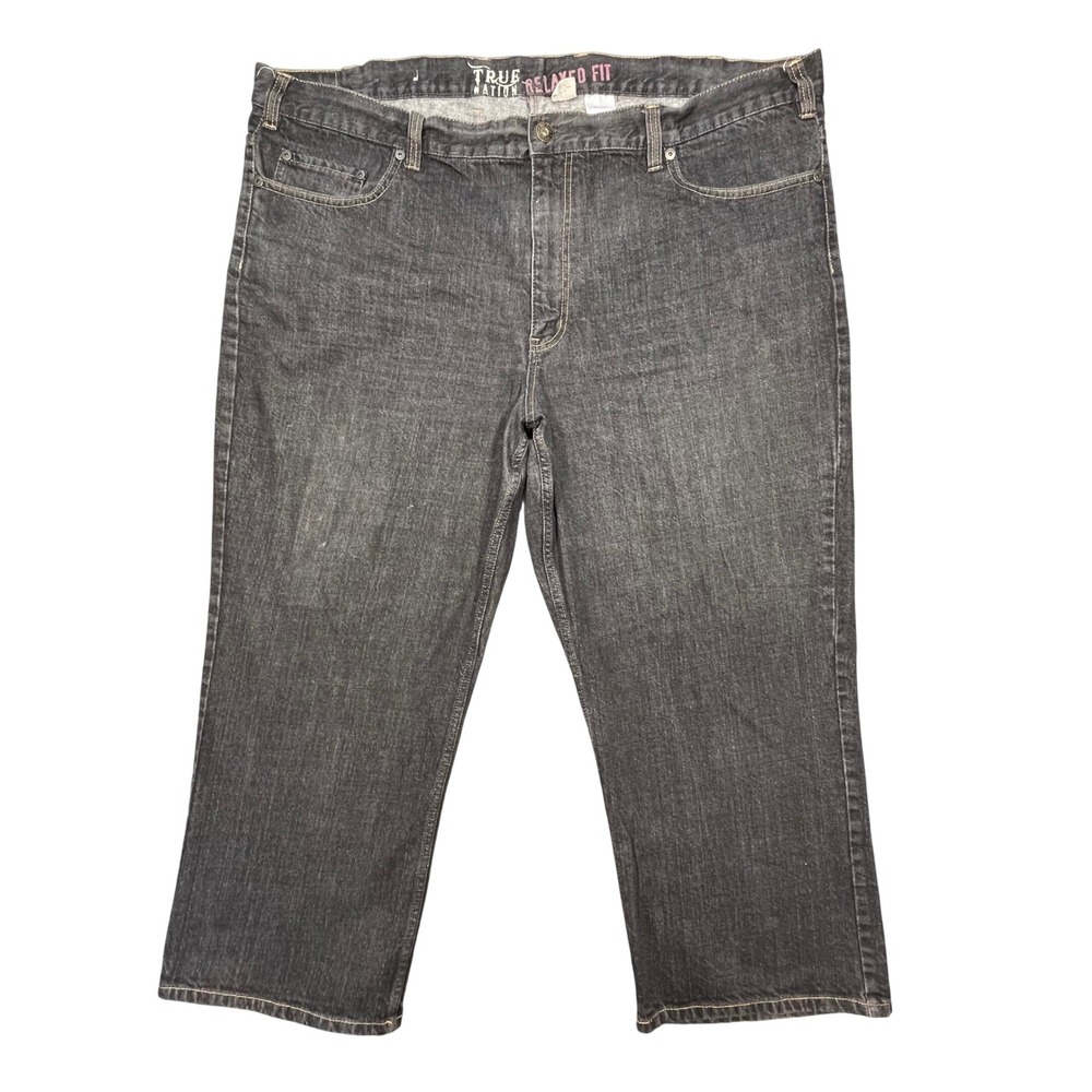 True Nation Black Relaxed Fit Straight Leg Denim Jeans Mens 48x28